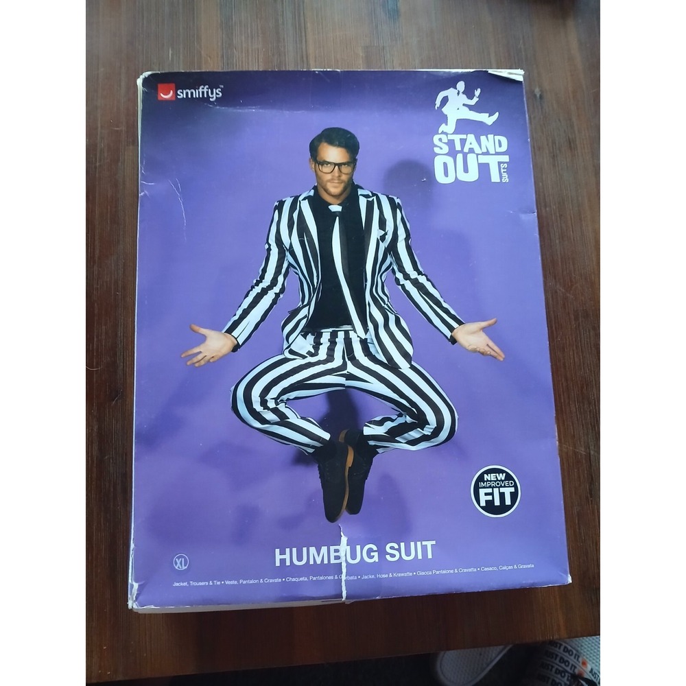Black and White Striped‎ Humbug Suit Costume Size XL smiffys stand out suits